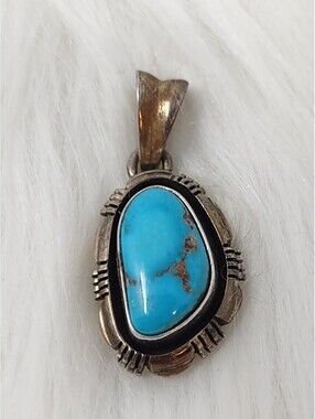 Navajo Sterling Silver Turquoise Pendant Richard Curley RCC
